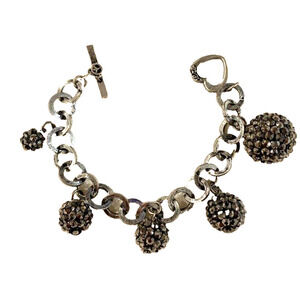 Aero - vintage 7" silver bracelet with rhinestone balls / charms